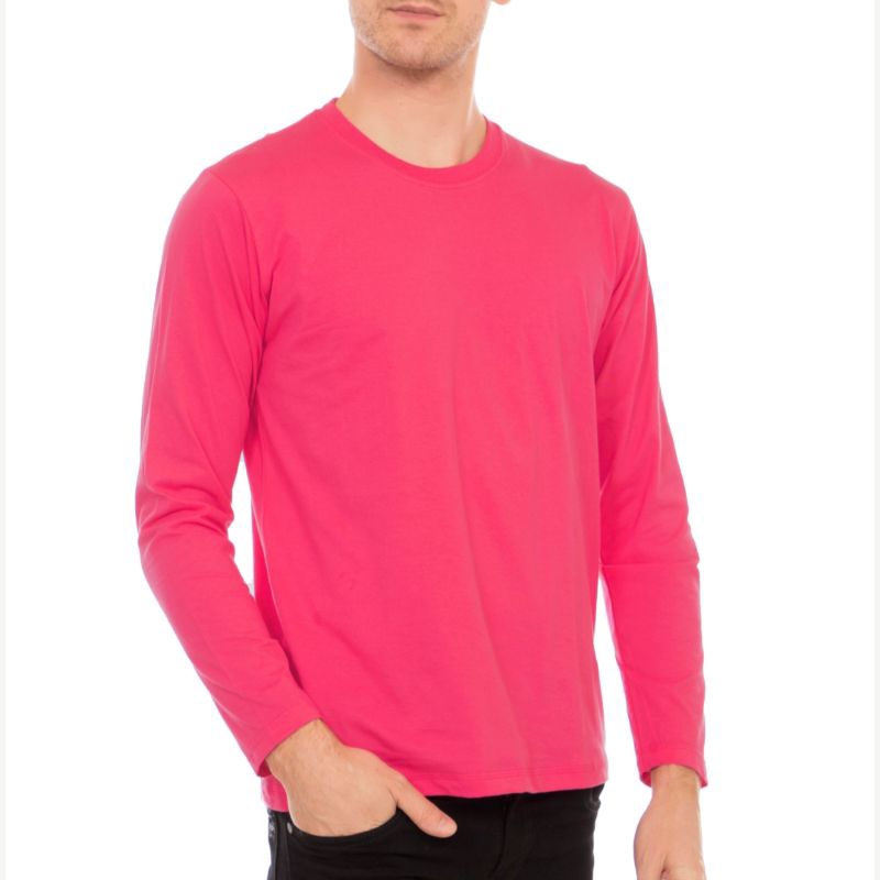 KAOS POLOS LENGAN PANJANG LONG SLEEVE T-SHIRT FANTA PINK PRIA COWOK PREMIUM DISTRO JUMBO PESANAN COD