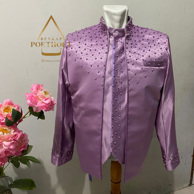 Jas pengantin ungu taro/ basofi sunda muslim ungu/ baju mc modern mutiara elegan set celana
