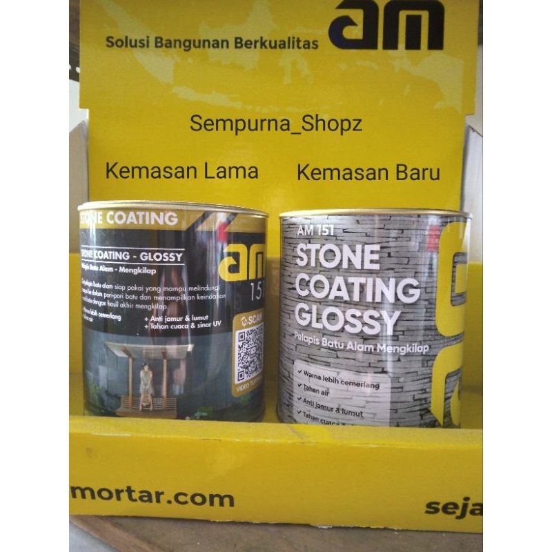 Cat batu alam AM 151 Stone coating Glossy 1 liter kilap coating batu alam