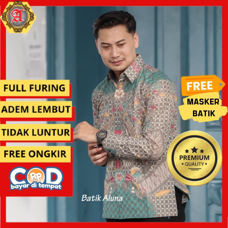Batik Pria Lengan Panjang Kemeja Cowok Hem Pria Lengan Panjang Premium Produksi Batik Aluna Solo Jog