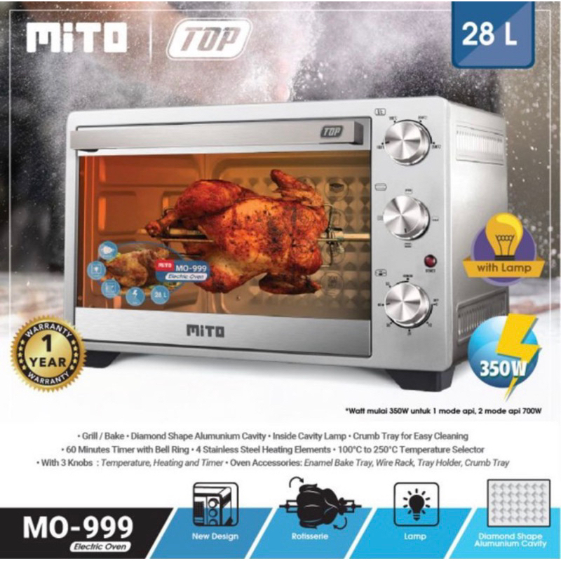 [ MITO ] Oven Listrik dengan Lampu MITO MO 999 TOP NEW 28L Low Watt - GARANSI RESMI