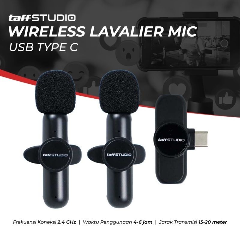 TaffSTUDIO Mikrofon Portable Wireless Lavalier Mic USB Type C - G10 - Black