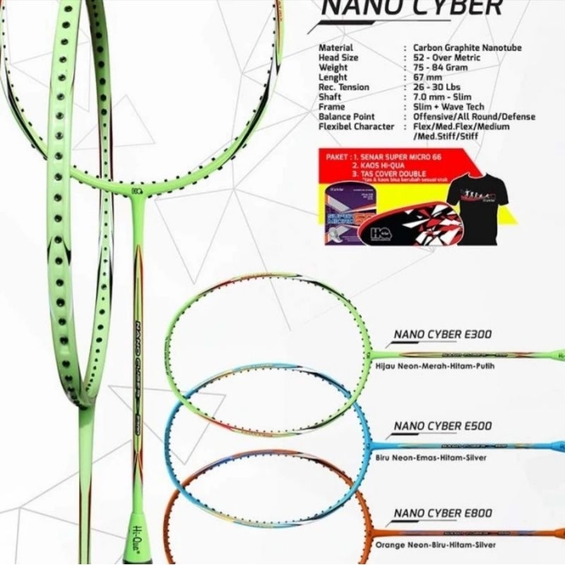 Raket Badminton HiQua Nano Cyber 5u 78gr 100% Original