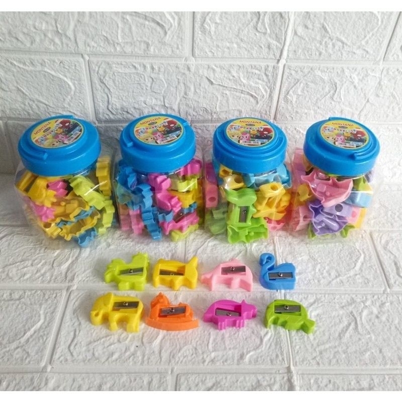 

1 Toples isi 24 Rautan Orotan Serutan Peruncing Pensil Lucu Bentuk Karakter Murah / Pencil Sharpener