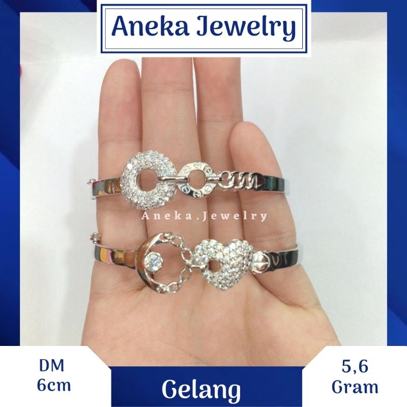 Gelang Pipa Variasi Cor Mata Full, Sepuh Emas Putih, Perak 925