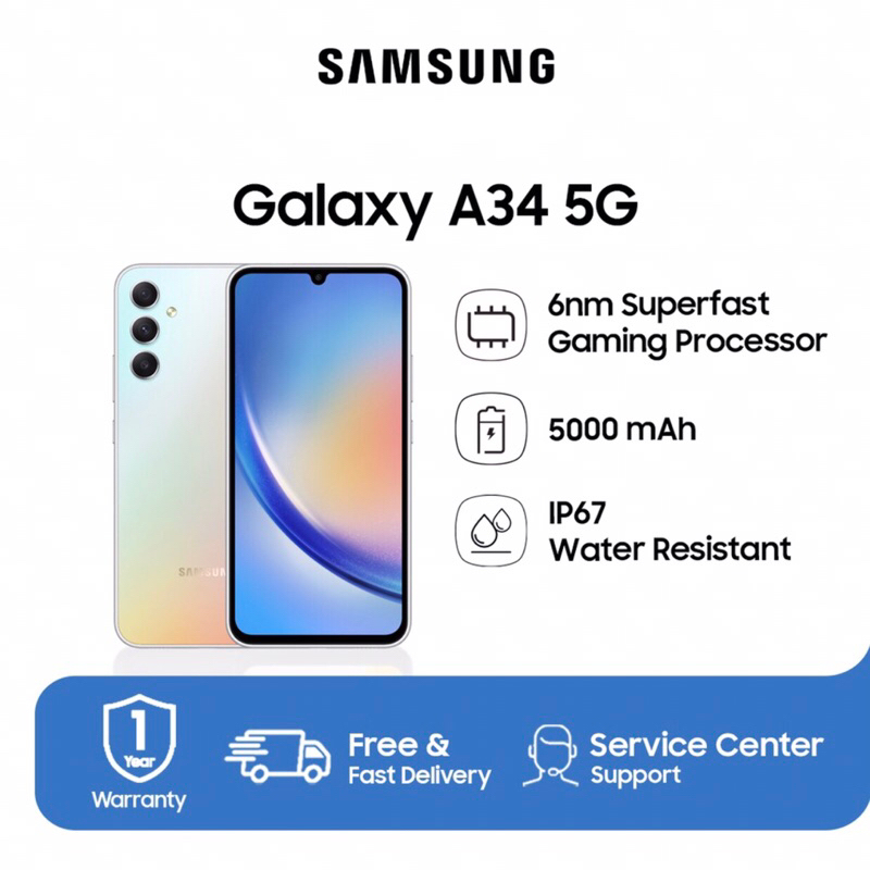 Samsung Galaxy A34 5G | 8GB+128GB - 8GB+256GB | Dimensity 1080 | 48MP Triple Camera | IP67 | NFC | 6.4&quot; Triple Camera | Li-Po 5000mAh | Garansi Resmi Sein 1 Tahun