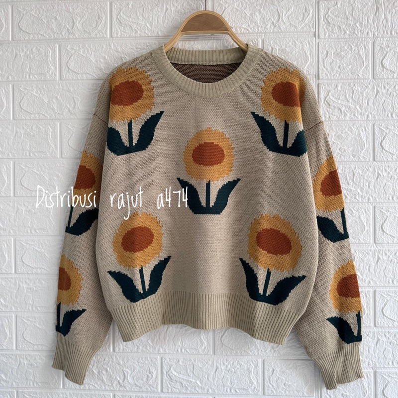 SUNI SWEATER RAJUT PREMIUM KNITS MOTIF BUNGA