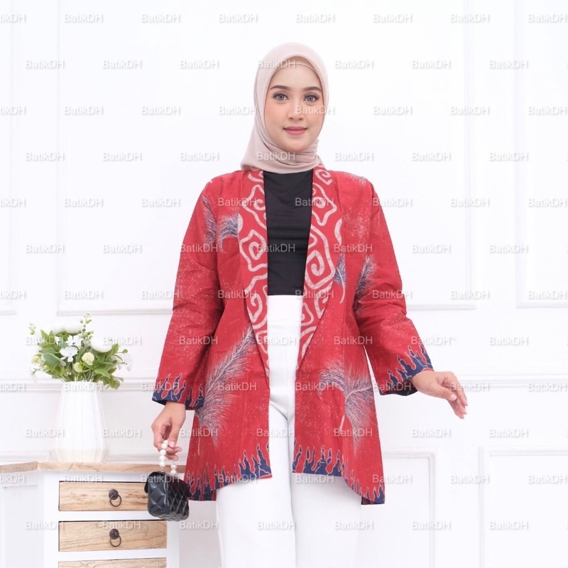 Rara Outer Blazer Vest Batik Kerja Kantor Wanita Modern Terbaru Lengan Panjang Bahan Katun Halus Solo