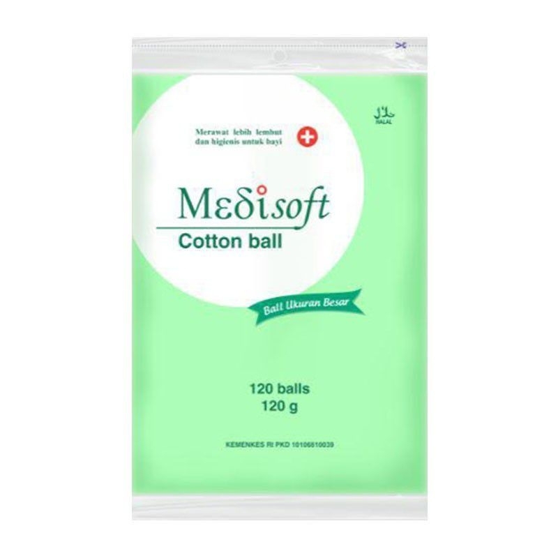Medisoft Cotton Ball 120 pcs 75 gram Hijau 120 gr / Kapas Bulat 75gr