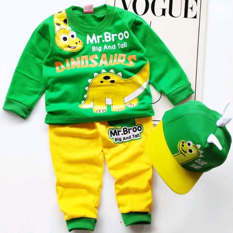 piyama Dino anak baju setelan Dino anak cowok cewek untuk umur 1-10tahun