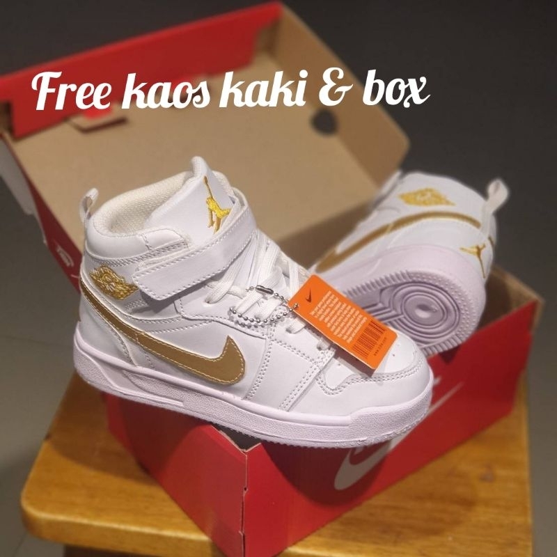 Sepatu Anak Jordan Putih Lis Gold Laki Laki Perempuan Sepatu Sneakers Boots Premium