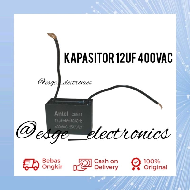 KAPASITOR PETAK 12UF 400V KAPASITOR SEGI 12 UF 400 VAC KAPASITOR KIPAS ANGIN 12 UF CAPASITOR AC KIPAS 12 UF 2 KABEL VAC 50 / 60 HZ 50/60HZ KAPASITOR KOTAK KIPAS ANGIN KAPASITOR PETAK SEGI 12 UF CAPACITOR KIPAS ANGIN ANTEL KAPASITOR HITAM ANTEL KAPASITOR