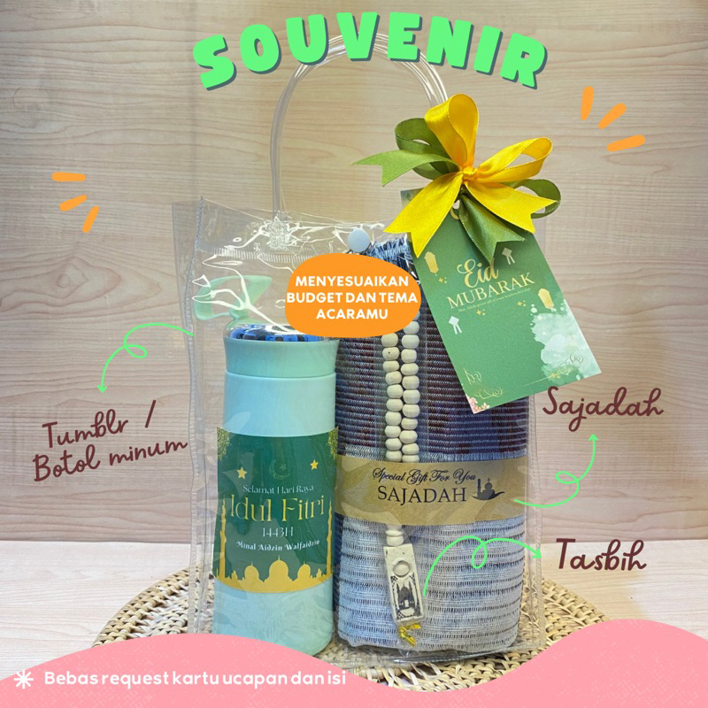 SOUVENIR SAJADAH TASBIH MIX TUMBLR TAS BENING MURAH MERIAH / HAMPERS TAS SOUVENIR ACARA HAJATAN / SOUVENIR LEBARAN TEMA ISLAMI TERMURAH TERLARIS BISA CUSTOM / SOUVENIR HAMPERS BISA REQUEST ISI