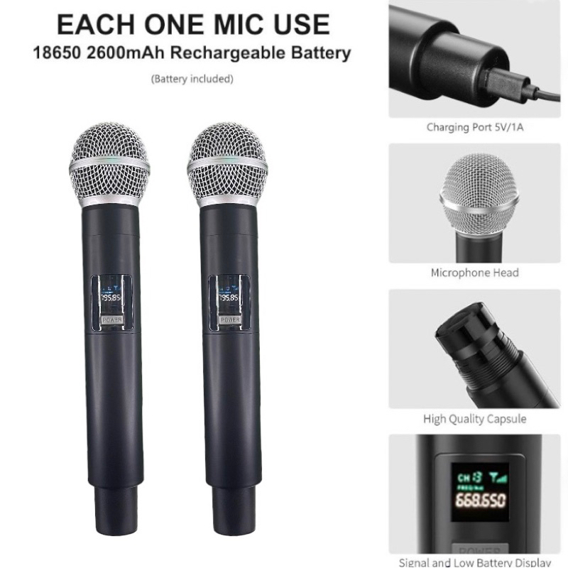 LT-508 Wireless Microphones 1 receiver 2mic wireles ,Dual Handheld Mic With Receiver,Chargeable  Mic Nirkabel Mikrofon Portabel