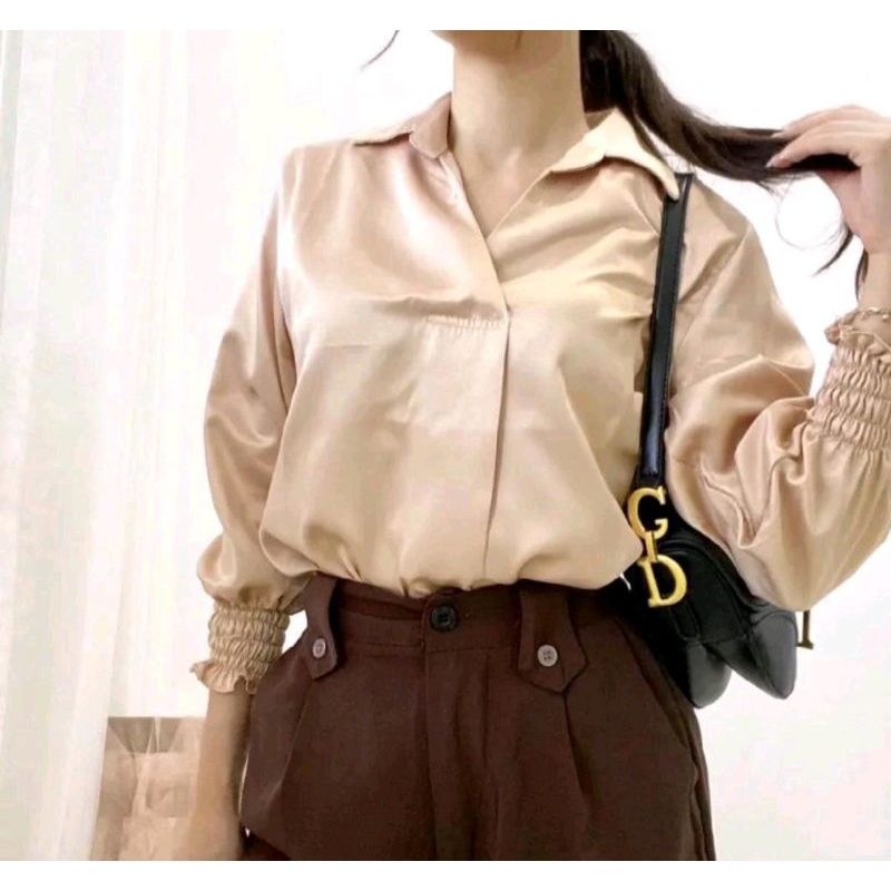 KARA Blouse V Neck/ Blouse Kerah Kerja/ Atasan Kantor /Kemeja kerah V