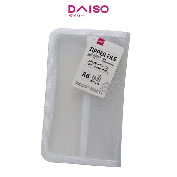 

Daiso A6 Zipper File White with Internal Pocket