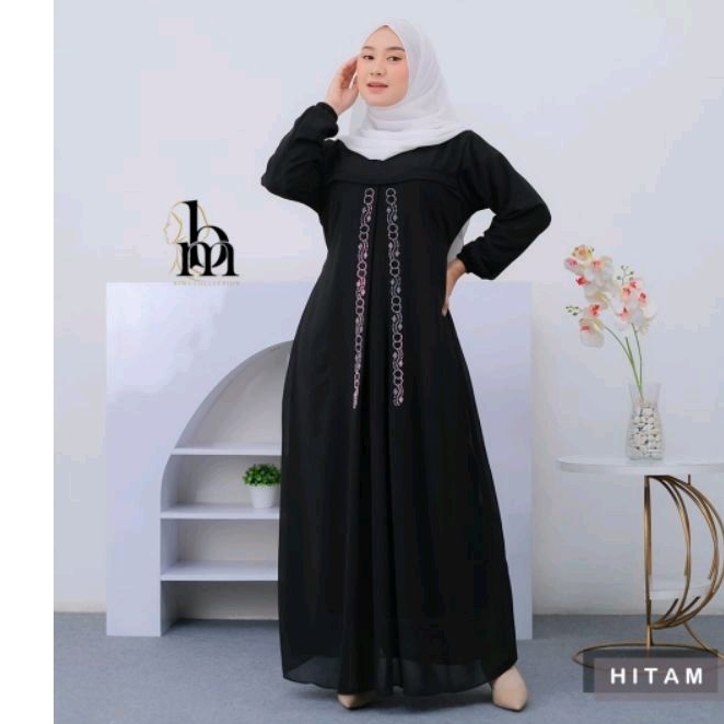 Gamis ceruty zakiya zamira zafira by bm dress premium double layer tabur swarovski cantik anggun wanita kekinian