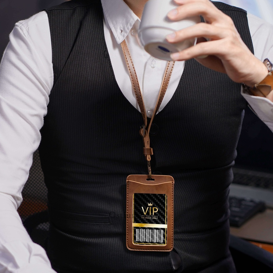 

LANYARD NAMETAG KULIT GANTUNGAN ID CARD HOLDER KULIT PU LEATHER
