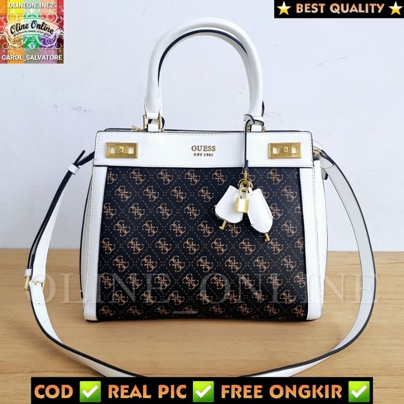 [oline_online] tas katey satchel Big size large sling bag with long strap canvas bag pvc logo batik brown yellow coffee white pink black selempang pundak jinjing Ready stock cirebon majalengka indramayu kuningan tegal brebes losari GS GB sindang laut