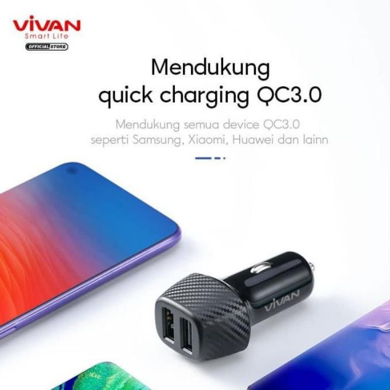 CAR CHARGER DUAL PORT QUICK CHARGE 30W 3A VIVAN CC02Q