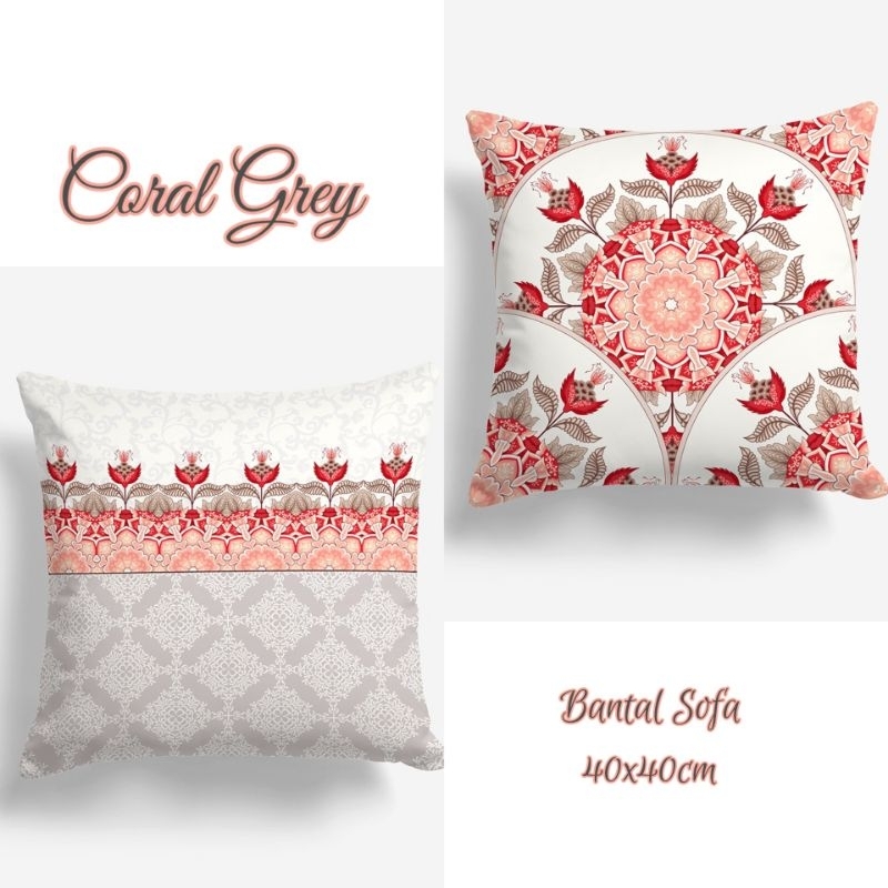 BANTAL SOFA PRINT MOTIF ABSTRAK CORAL GREY 40X40 CM