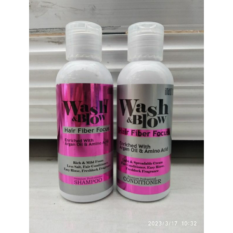 Inaura Wash &amp; Blow Hair Fiber Focus | Conditioner 50ml | Shampoo 50ml | Kemasan Travel Pack