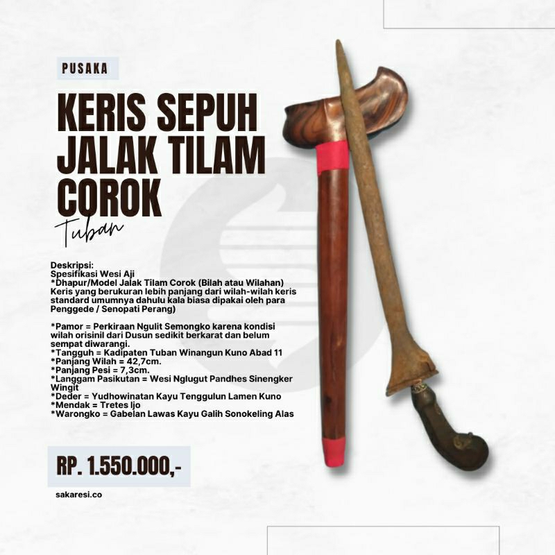 Keris Corok Jalak Tilam Sepuh Tua Langka Kuno Lawas Antik Tradisional