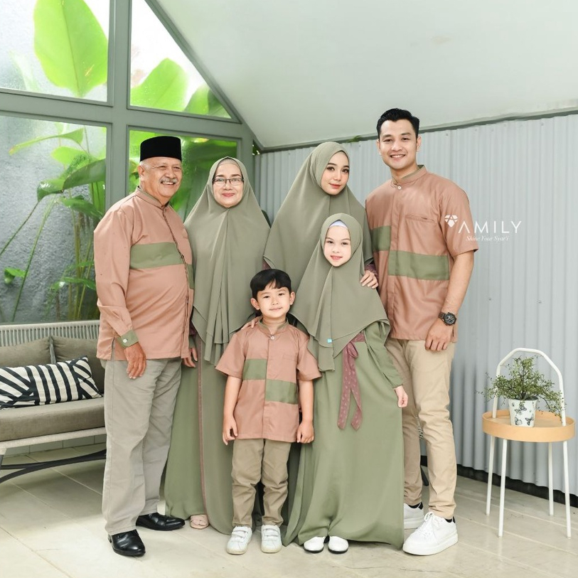 BAJU GAMIS SARIMBIT SYARI  COUPLE HIJAU BOTOL SAGE ARMY EARTHY AMILY HIJAB AZZAM AZIMA DRESS POLOS O