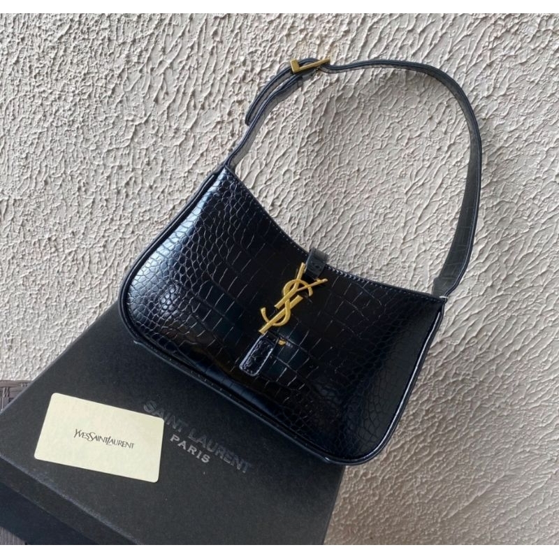 Tas YSl shoulder bag platinum monongram croco