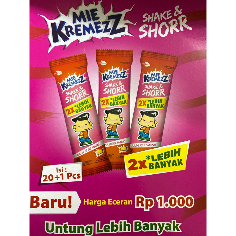 

1 BOX MIE KREMEZZ/MIE SHORR ISI 20, BONUS 1 PCS
