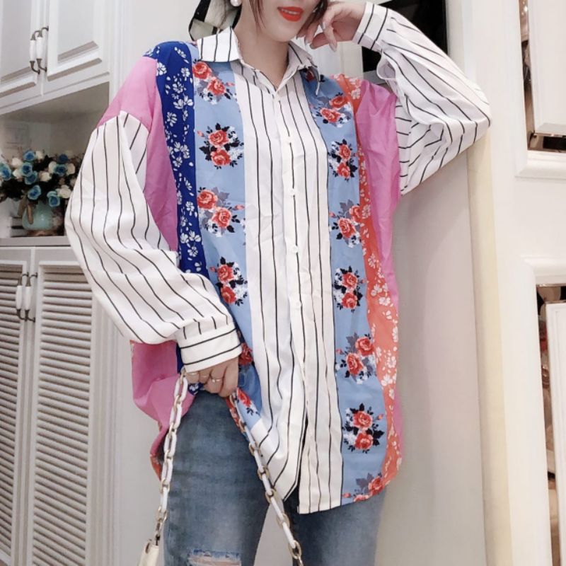 2958 Baju atasan kemeja blouse OVERSIZED SHIRT ukuran big size besar Korea Korean style wanita impor