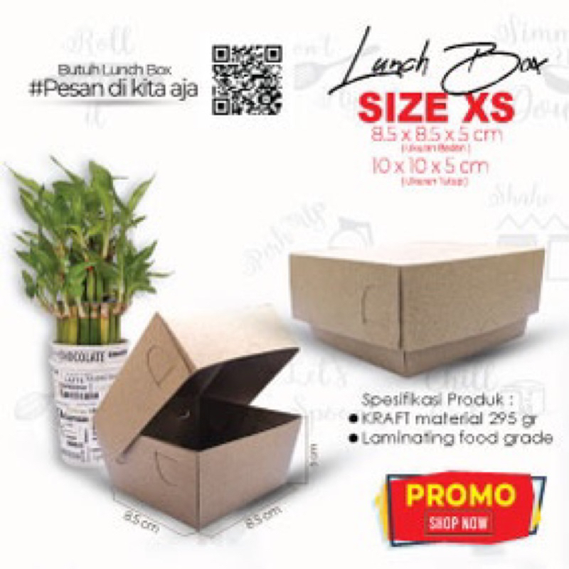 Promo!!! Paper Lunch Box Kraft Coklat Laminasi Size XS / 10 x 10 x 5 cm ( Minimal Order 10 biji )