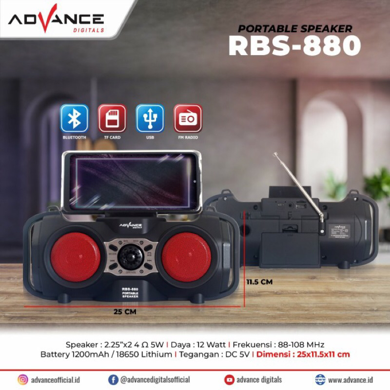 Speaker Portabel Bluetooth Radio Port USB Advance RBS 880