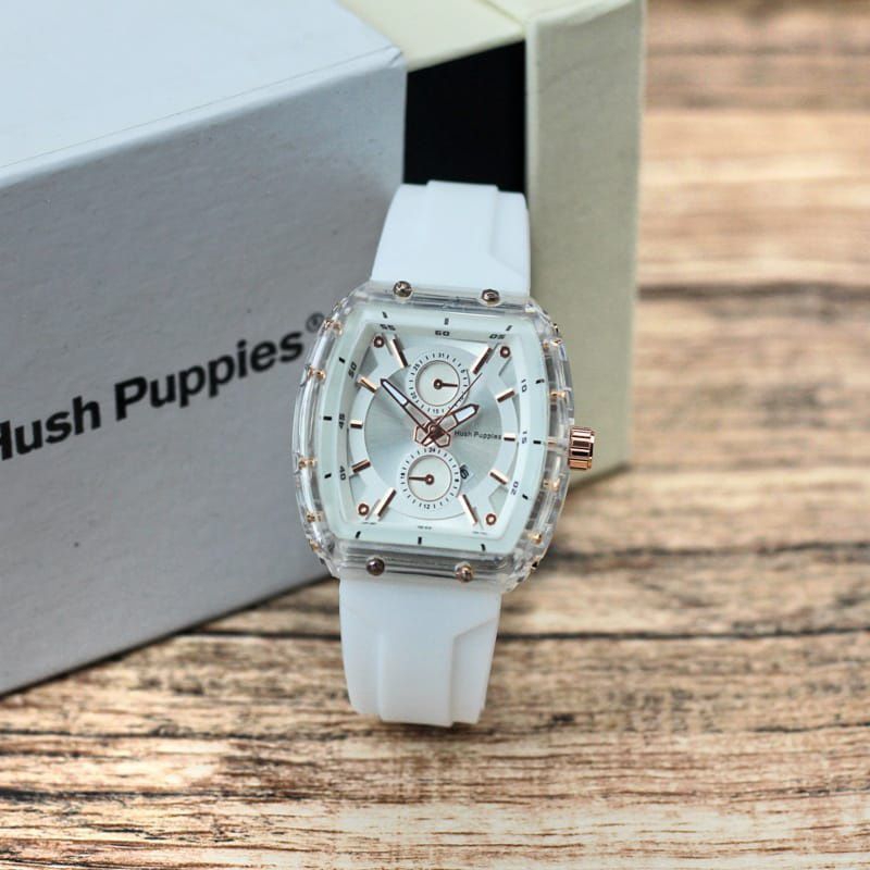 (Cod)Jam Tangan Wanita Fashion Hushpuppies  Casual Tangal Aktif Kota New Top Murah Strap Rubber/Karet(Dikirim Jakarta)