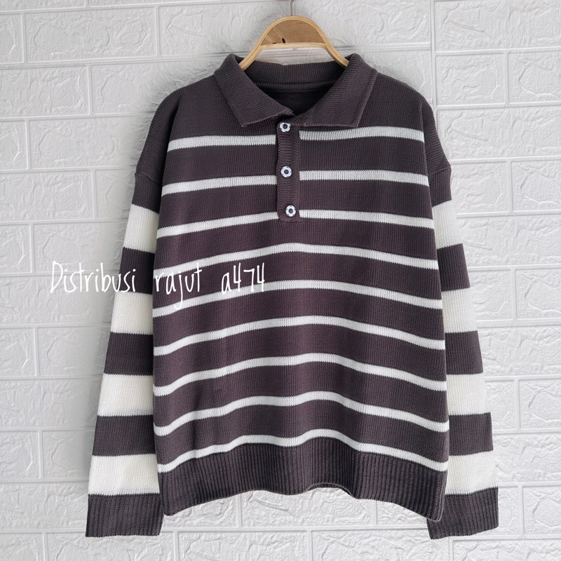 POLO SWEATER STARLA BLASTER BLOUSE STRIPPE LENGAN PANJANG-Keykey Burgundy
