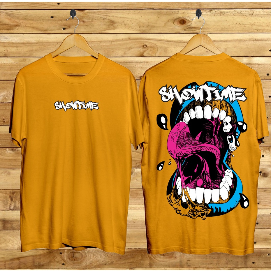 Kaos Tshirt Pria Terbaru Samurai Jepang Big Mouth Warna Kuning Distro Lengan Pendek Motif Sablon Bergambar Keren