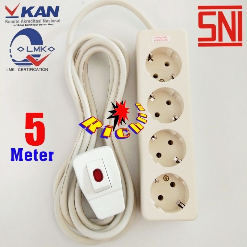 STOP KONTAK UTICON 4 LUBANG / 5 METER KABEL SERABUT TEMBAGA / STEKER LAMPU BROCO / COLOKAN LISTRIK