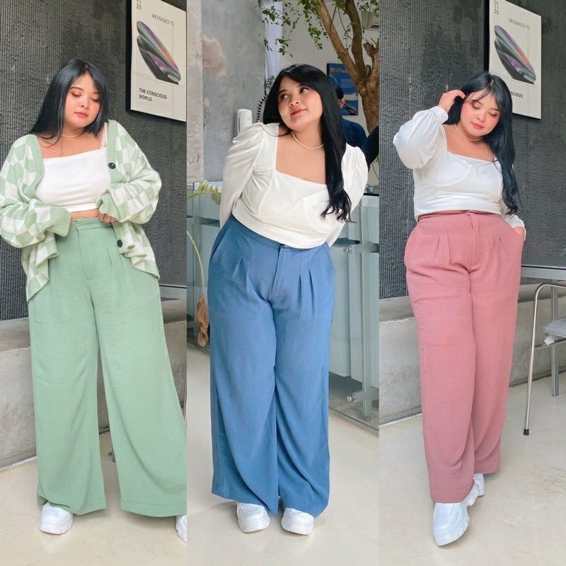 Loose Pants Trousers Jumbo (BIG SIZE) Wanita Anti Kusut - Celana Kulot Jumbo Highwaist Wanita Bahan Jatuh Celana Kantor Formal / Casual