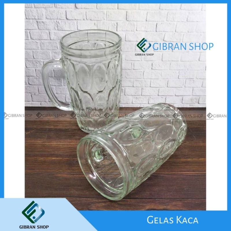 Gelas Kaca Gagang IE - 13 Isi 6 pcs Gelas Besar Es Kopi Teh Warung Burjo Bening
