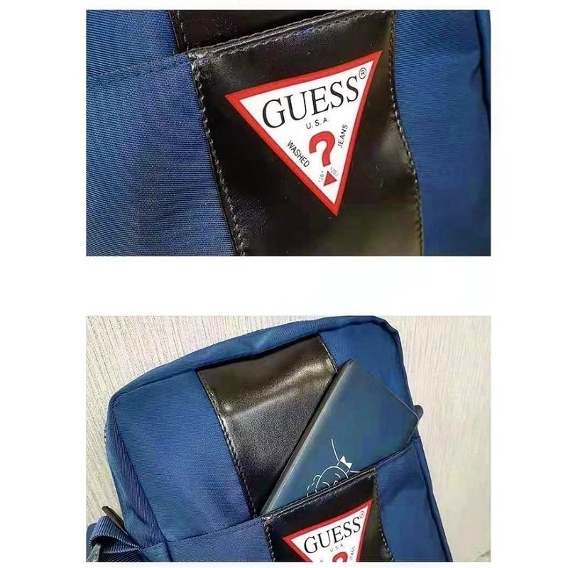 GUESSS MEN Stripe Detail Logo Messenger Bag