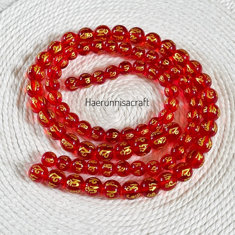 Batu Merah Transparan Agate Mantra Tibet Bahan Gelang Batu Alam 8mm dan 10mm