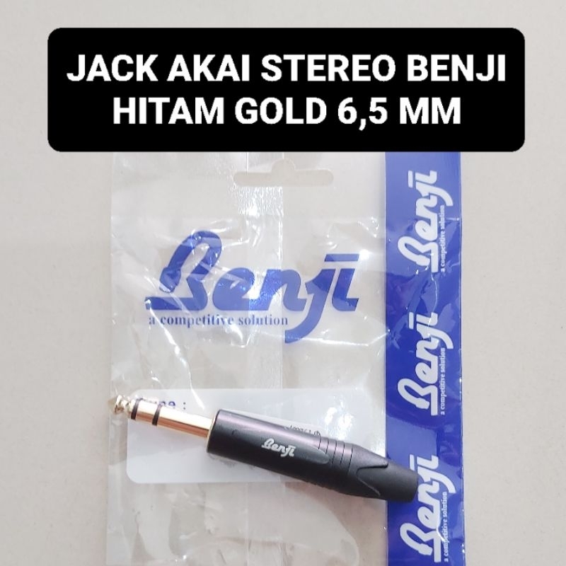 BENJI Jack Akai Stereo Hitam Gold 6,5 MM Mic 2 Garis