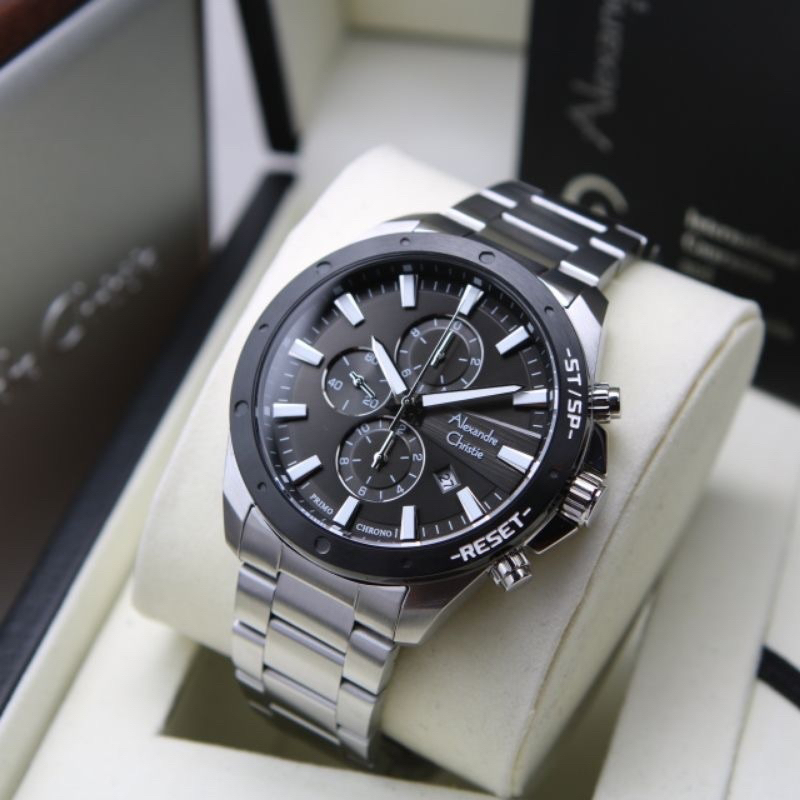 Jam tangan Alexandre Christie AC 6669 chrono rantai stainless steel