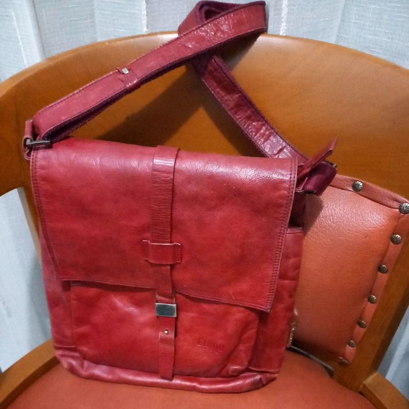 tas kulit merah second