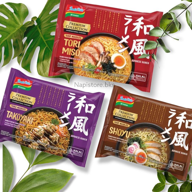 INDOMIE Mie Instant Premium Collection Japanese shoyu ramen | Japanese takoyaki| Japanese tori miso ramen