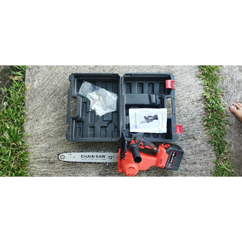 chainsaw 12inc portabel gergaji kayu listrik dengan batrei lithium charnger