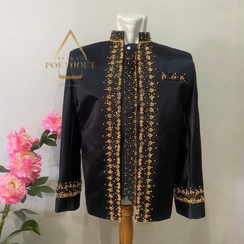 baju basofi pengantin pria sunda Muslim bridal hitam payet gold emas premium