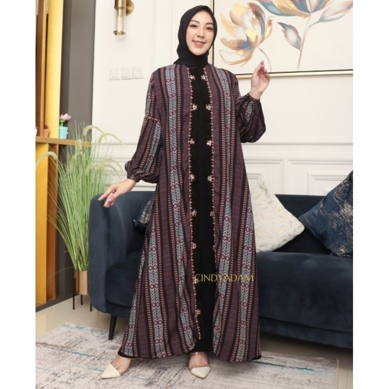 Abaya Bordir 2Layer Jetblack Original Butik