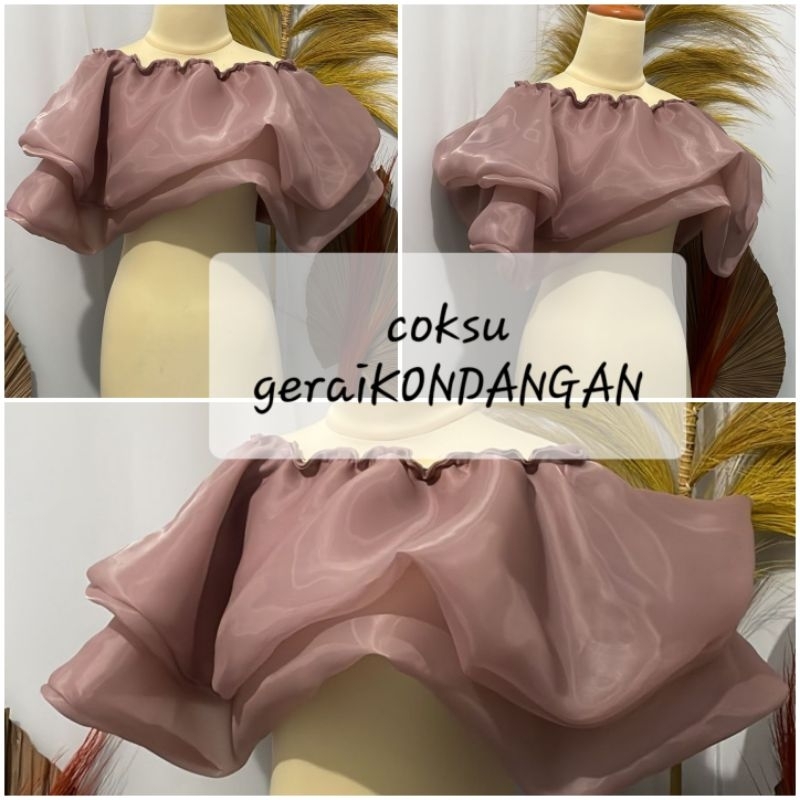 RUFFLE SABRINA MAKEUP / Aksesoris Bahu ruffle Organza Kombinasian dress pesta / ruffle sabrina for maternity shoot / Organza ruffle Foto Hamil dan prewedding