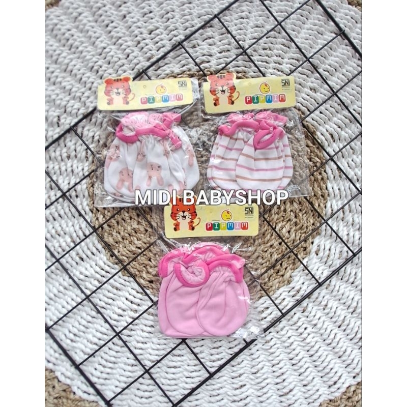 Serian Pink - 3 Set Sarung Tangan dan Kaki Bayi Pink Series PipMim Babywear